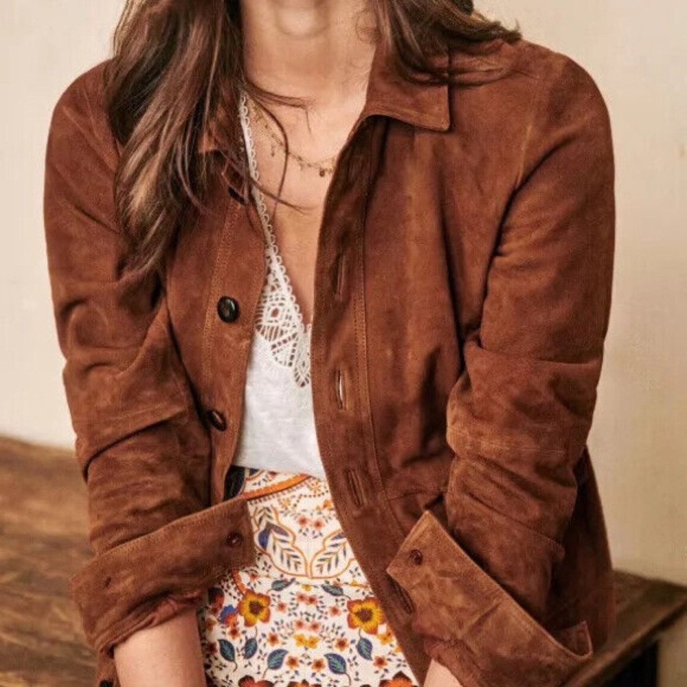 Women's Suede Button-Down Shirt Jacket - Brown